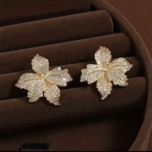 Gold Leaf Design Diamond Stud Earrings